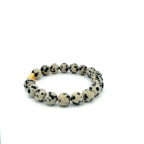 18K Gold Dragon Pixiu Piyao Lucky Bracelet Beads Gemstone Dalmatian Jasper 8mm - Picture 5 of 8